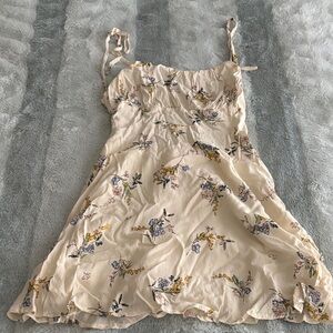Lulu's Cream Floral Dress with Tie Straps
